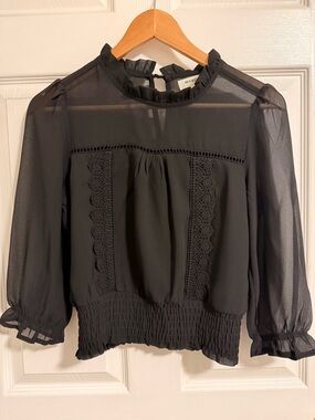 Monteau black sheer blouse with lace detailing